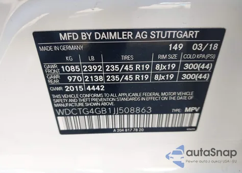 2018 Mercedes-Benz Gla 4Matic from USA, damaged, VIN WDCTG4GB1JJ508863